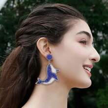 1 Pair Whale Rice Bead Pearl Earrings - Niche Handmade Rice Bead Pearl Blue Purple Gradient Earrings, Handcrafted Exquisite Women's Fashion Jewelry - Multicolor - View 5