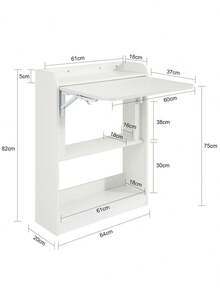 SoBuy Folding Office Desk, Computer Desk, Workstation With 3 Shelves, White, W64 X D58 X H82cm, FWT92-W - White - View 4