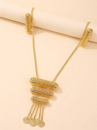 1pc 22K Gold Plated Women's Body Chain, Vintage Luxury Accessory, Bridal Wedding Party Evening Dress Jewelry, Women's Performance Accessory