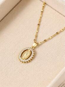 1 pieza Collar con colgante ovalado de la Virgen María de diseño de lujo versátil, accesorio de joyería adecuado para la vida diaria, fiestas, celebraciones y cumpleaños - Tipo A - Ver 2
