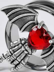 1PCStainless Steel Red Heart Evil Ear Gauges Cz Dangle Bat Screw Ear Plugs Evil Stretcher Piercing For Men Women Gauge 8mm-25mm - Steel - View 9