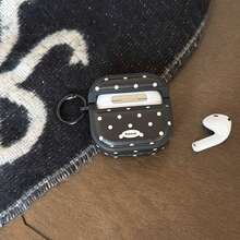 韩版极简磁吸皮革黑色波点耳机保护套，带挂环，适用于 Pro 2、新款/二代 Apple 4 极简耳机保护套，女士款 - 黑色 - 查看 5