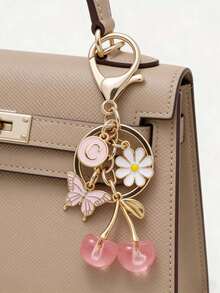 1pc Pink Cherry Blossom & Butterfly Keychain With A-Z Alphabet Letters, Flower & Butterfly Charms, Round Ring Clasp For Women's Bag/Purse/Car Keys - Birthday/Christmas/Anniversary Gift (Ized Initial Key Ring) - Multicolor - View 9