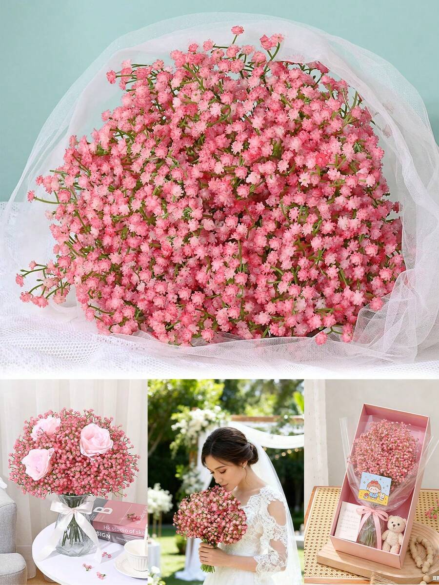 20 bông hoa baby's breath giả, gói lớn hoa baby's breath màu hồng giả thân dài, hoa trang trí sống động như thật cho bó hoa, bình hoa, trang trí đám cưới, tiệc tùng và trang trí nhà cửa, thích hợp cho Ngày Valentine, Lễ Phục Sinh, Ngày của Mẹ.