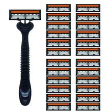 男士三层安全剃须刀套装，不锈钢黄色刀片和塑料手柄，可水洗，一次性旅行便携安全剃须刀 - 多色 - 查看 17