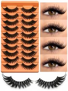 GROINNEYA 10 Pairs Cat Eye False Eyelashes Thick Soft Faux Mink Eyelashes Clear Band False Eyelashes Fluffy Lashes Dramatic Volume Lashes Natural Long Eyelashes Makeup Professional For Women - Black - View 9
