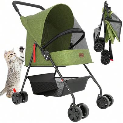 Bakaji Passeggino per Animali Domestici Carico Massimo 15kg, Carrozzina per Cani e Gatti Pieghevole e Salvaspazio con Cestello Portaoggetti e Ruote Bloccabili, Cappottina Protettiva Anti UV