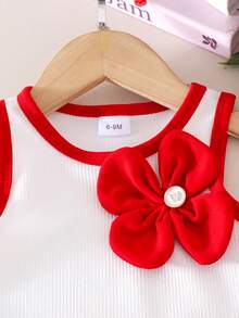 2件套女婴可爱白色背心+红色裙子套装，夏季 - 紅色 - 查看 5