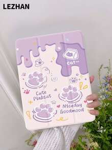 紫色奶油色猫爪图案平板电脑保护套，带笔槽，防震，三折支架，兼容 iPad 10.2 英寸、iPad Pro 11 英寸（2021/2020/第十代）、iPad (A16) 11 英寸（第十一代，2025 年）、iPad 第八/九/十代、Galaxy Tab A8 10.5 英寸（2022 年）、Matepad 10.4 英寸/平板电脑，浪漫礼物 - 彩色 - 查看 1