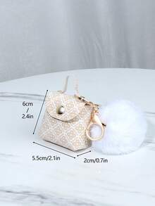 Retro Floral Mini Coin Purse Multifunctional Earphone Case Keychain Cute Fluffy Ball Keychain Travel Essentials Kawaii Bag Handle - White - View 5