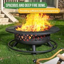 36 Inch Fire Pit With Grill,Wood Burning Fire Pits For Outside With Lid& Fire Poker,Round Metal Firepit Table 3 In 1 With Cooking Grate,Outdoor Firepits For Yard Patio Bonfire Camping(Black) - Black - View 1
