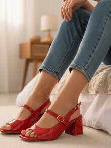 Bellamore Women's Patent Leather Sandal With A Medium Heel (7.5 Cm), Comfortable, Elegant, Casual, And Dressy. Available In , Black, Marsala, Red, And Nude. - 紅色 - 查看 2