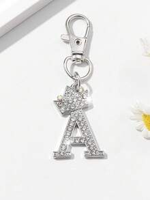 1pc Unisex New Alloy Rhinestone Letter Keychain, Creative Personalized Shiny Letter Accessory, Fashion Bag/Car Key Chain, Holiday/Birthday Gift - Silver - View 28