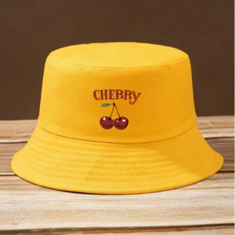1pc Unisex Casual And Fashionable CHEBBY Cherry Letter Print Bucket Hat, Stylish Trucker Hat For Men And Women, Outdoor Hat Suitable For Spring And Summer Outdoor Sports, Camping, Fishing, And Beach Trips - Multicolor - View 1