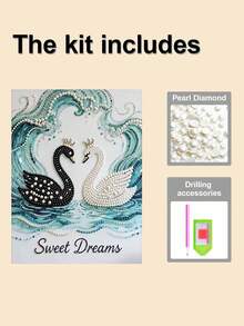 新款珍珠画黑白天鹅无框DIY手工粘贴钻石创意钻石画套装，适合卧室装饰、客厅挂画、房间装饰、艺术品、生日礼物、圣诞节、新年、情人节、充满创意的节日礼物。 - 彩色 - 查看 7