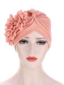 1pc Women's Headscarf Hat, Pleated Watermelon Hat With Three-Flower Fashion Turban Headscarf Hat Hair Sleep Cap - Color - View 2