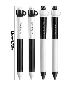 4支/套 猫咪造型中性圆珠笔，创意旋转笔筒，0.5mm，速干黑色墨水，趣味减压旋转笔芯，硅胶笔套，速干，0.5mm黑色圆珠笔，适用于办公、返校、节日礼物 - 多色 - 查看 6