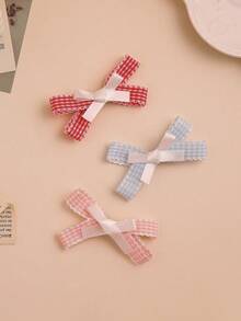 2-Tone Plaid Wavy Edged White Double Bow Decor Hair Clip, Sweet & Cute For Women - Multicolor - View 6