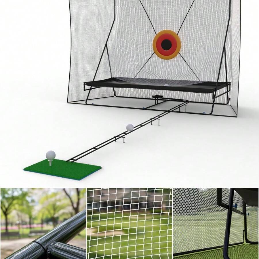 9.2x8FT Golf Practice Cage Net Heavy Duty Metal Frame, Large Hitting Net Set With Carry Bag, Foldable Easy Setup For Backyard Indoor Outdoor Training - Black - View 1