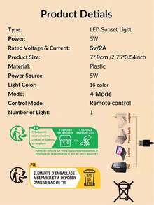 1pc RGB Sunset Lamp, 16 Color Remote Control Sunset Lamp, Influencer Live Streaming Atmosphere Light, LED Projector Ambient Light, Rainbow Lamp - Black - View 11