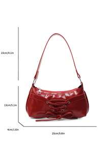 1 pieza Bolso de motocicleta retro de mujer color Merlot con remaches, correa ajustable, gran capacidad, piel sintética suave con degradado de color, bolso de hombro/axila, adecuado para trabajo, viajes, citas, fiestas - Burdeos - Ver 5