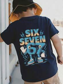 Young Boy Casual Graphic Print Crew Neck Short Sleeve T-Shirt, Summer Top