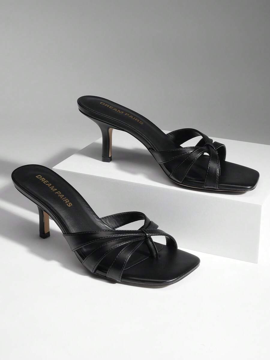 Women Crisscross Strap Kitten Heeled Sandals Fashionable Casual Slip-On High Heel Mules Comfortable Party Wedding Dress Shoes - 黑色 - 查看 1