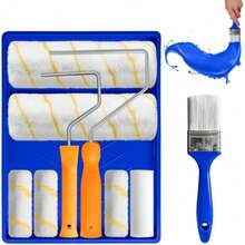 Paint Roller 9" Set Tray Rollers Soft Sleeves Brush Kit Decorating Painting Tool - Orange - View 7