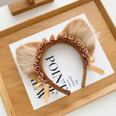Cute Cat Ear Headband, Plush Kitty Ears Hair Hoop With Bow, Cosplay Animal Ears Hair Clip, Sweet For Women