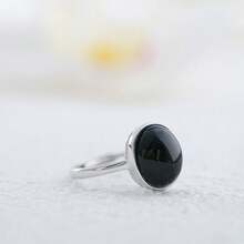 Adjustable S925 Silver Ring Inlaid With Natural 8*10mm Agate/Bloodstone, Minimalist & Elegant Unisex Ring, Couple Accessory Jewelry, Birthday Gift - Silver - View 2