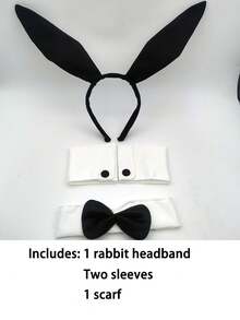 4件套复活节兔子服装套装，包括兔耳朵头箍、领结、袖套，派对舞会服装，女士头饰套装，适合节日、主题派对、化装舞会。 - 彩色 - 查看 13