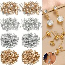 KMEOSCH 40 piezas de postes de pendientes de acero inoxidable con color dorado, cuentas de cristal transparente, con anillos horizontales de 2 mm y cierres de mariposa para hacer joyas - Estrella - Ver 6