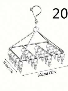 1个不锈钢晾衣架，带40个夹子，多功能悬挂式收纳架，可用于晾晒袜子、毛巾、胸罩、手套、婴儿衣服和其他室内/室外物品
