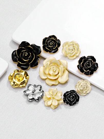 3pcs/Pack Multi-Size Luxury Rose Flower Metal Buttons, Hand-Sewn Decorative Buttons For Sweaters, Coats, Jackets, Shirts, Suits, Scarves, Jewelry DIY Accessories