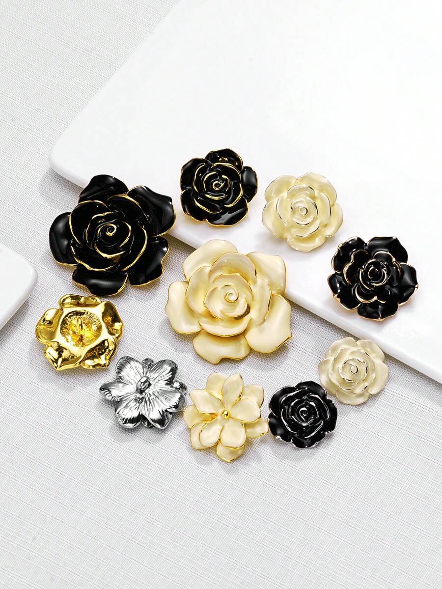 3pcs/Pack Multi-Size Luxury Rose Metal Buttons, Handmade Decorative Buttons For Sweater, Coat, Jacket, Shirt, Suit, Scarf, Jewelry DIY Accessories
