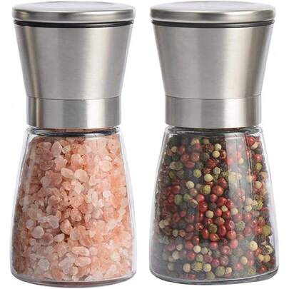 Easy To Use Stainless Steel And Glass Manual Pepper Grinder - Refillable Salt And Pepper Mill, Easily Adjustable Grind Size, Powered-Free Kitchen Tool