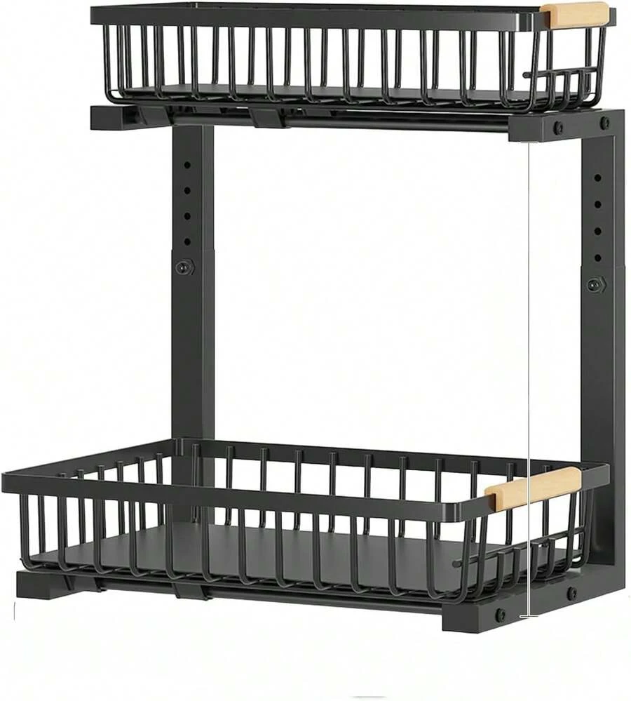 Organizador de 2 Niveles Bajo Fregadero de Cocina, Organizadores de Cocina ExtraíBles de y Organizador Multiusos,cajón Deslizante Metal, Especieros - Negro - Ver 1