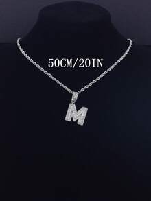 A-Z Bling Bling Letter Pendant Necklace, Cubic Zirconia 26 Alphabet Pendant Necklace With Twisted Chain, Unisex Fashion Hip Hop Jewelry Gift For Friends - Fashionable Rock Candy Letter Pendant Necklace - View 7