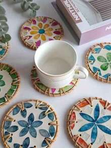 Colorful Woven Ceramic Coasters - Handmade Seashell Heat-Insulating Pads, Round Household Table Tea Sets Pads, Heat-Resistant Bowl Pads, Dining Pads - TOP Recommended - View 3