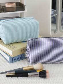 大容量拉链化妆包，泡泡雪纺刺绣条纹洗漱包，旅行化妆品收纳包，沙滩必备，女士美容学习用品 - 彩色 - 查看 12