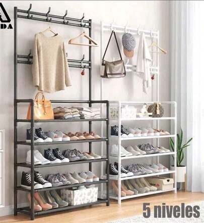 Estante de zapatos portátil de 4/5 capas para el hogar, puede colgar ropa y sombreros, almacenar zapatos, juguetes, adecuado para Sala de estar, dormitorio, Sala de bebés, etc., fácil de almacenar, fácil de ensamblar,Ropa de otoño, ropa de halloween, zapatos de fiesta almacenamiento,Navidad