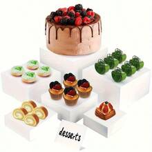 6-Piece Set 3-8 Inch White Acrylic Cube Display Bases - Buffet Stands, Display Risers Stand, Home Decor Display Holders & Storage Boxes, Ideal For Showcasing Jewelry, Accessories, Ornaments, Suitable For Parties, Birthdays - Default - View 9