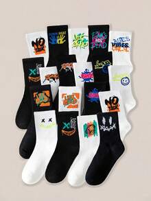 10/5 双随机黑白涂鸦嘻哈时尚儿童袜，男童袜，女童袜，春、夏、秋季皆宜。青少年休闲运动袜，街头风，防污。 - 彩色 - 查看 1