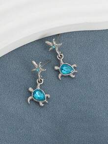 1 Pasang Anting-Anting Kartun Lucu Serbaguna Gaya Pantai Liburan Laut Bertema Kura-kura & Bintang Laut - Baby Blue - View 6