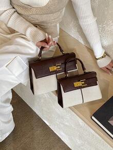 时尚高端方形手提包，女士百搭日常单肩斜挎包 - 咖啡 - 查看 5