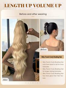 28-Inch Gold Long Wavy Synthetic Heat-Resistant Fiber Ponytail Hair Extension Drawstring Ponytail Hair Accessory, Suitable For Women Party And Daily Use - Gold - View 4