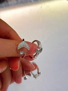 2件套时尚美人鱼尾造型开口戒指，适合女性日常佩戴 - 彩色 - 查看 4