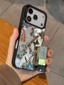 蝴蝶图案镜面手机壳，磁吸式设计，内置摄像头保护盖，男女通用，兼容 13/11/17/17 Pro/16/14/15/15 Pro/15 Plus/15 Pro Max/7 Plus/8 Plus/X/Xs Max/Xr/11 Pro/12 Pro/13 Pro/14 Pro/12 Mini/13 Mini - 彩色 - 查看 2