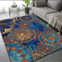 1 szt. Wycieraczka z geometrycznym wzorem mandali w stylu boho – antypoślizgowa, nadająca się do prania w pralce, odpowiednia do salonu, sypialni, biura, salonu. - Wielokolorowe - Zobacz 1