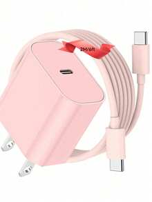 20W PD USB-C 墙式充电器，配备 6.6 英尺/3.3 英尺 USB-C 转 Type-C 数据线，兼容 17/16/15/Pro/Pro Max、Galaxy S25/S24/S23/S22/S21/S20/Ultra/Note 20/10，支持 20W PD 快充，粉色 - 美規A型插(110-127V) - 查看 11